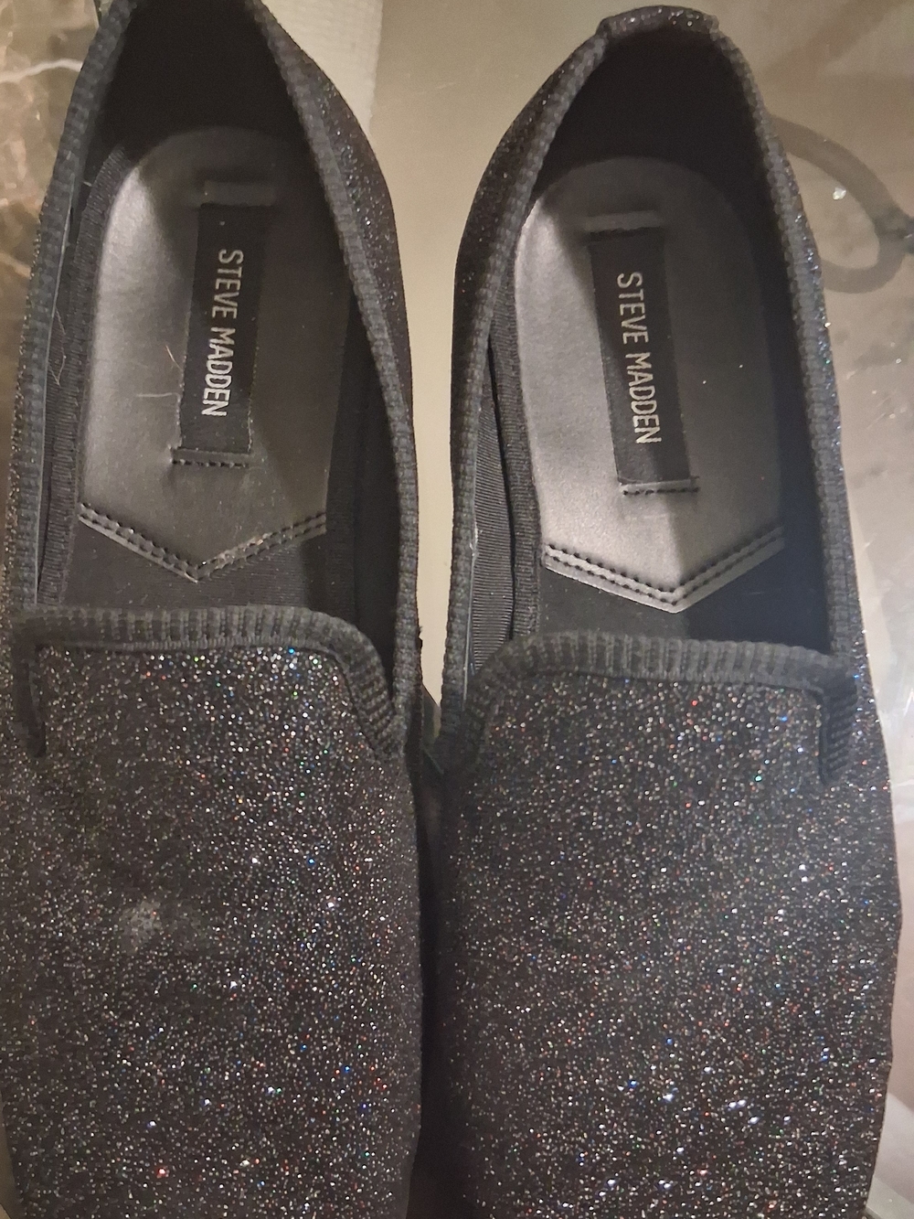 Steve Madden Men's Black Glitter Slip-On Dress Loafers - Picture 4 of 9